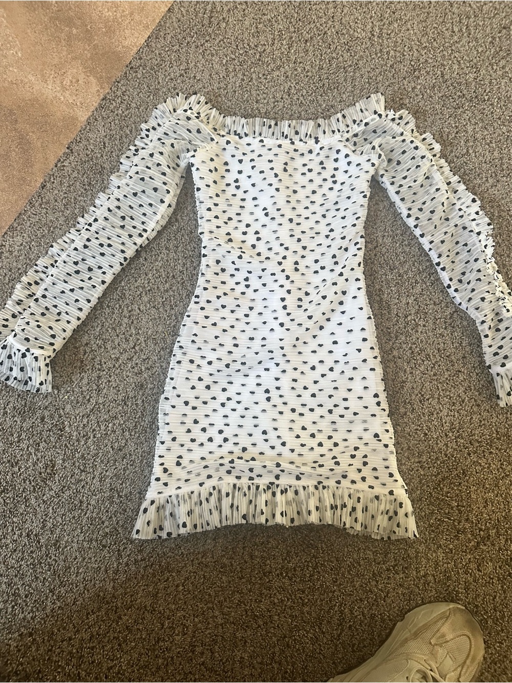 Lovers + Friends White Mini Dress with Black Heart Print